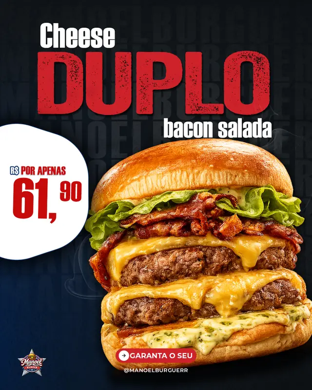 Arte da oferta Cheese Duplo Bacon Salada por R$ 61,90